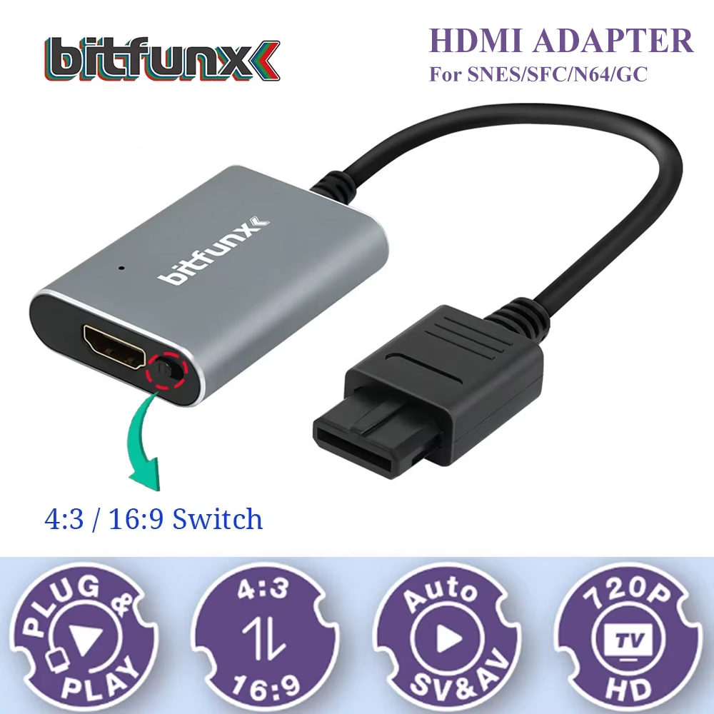Retro Gaming N64 - Bitfunx 720P Svideo/AV-HDMI 어댑터 N64/SFC/SNES/GameCube 지원용
